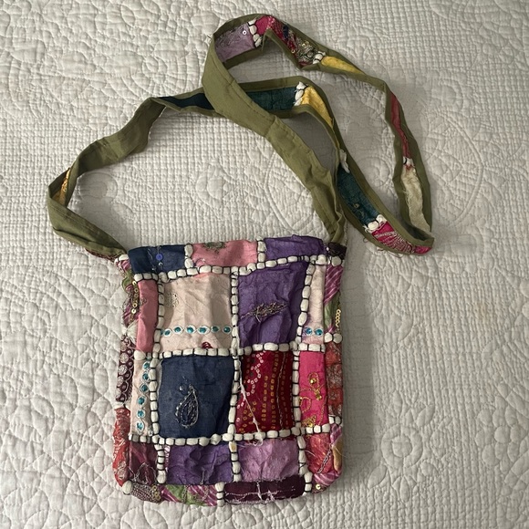 Pier 1 Imports embroidered patchwork satchel purse - Picture 3 of 7